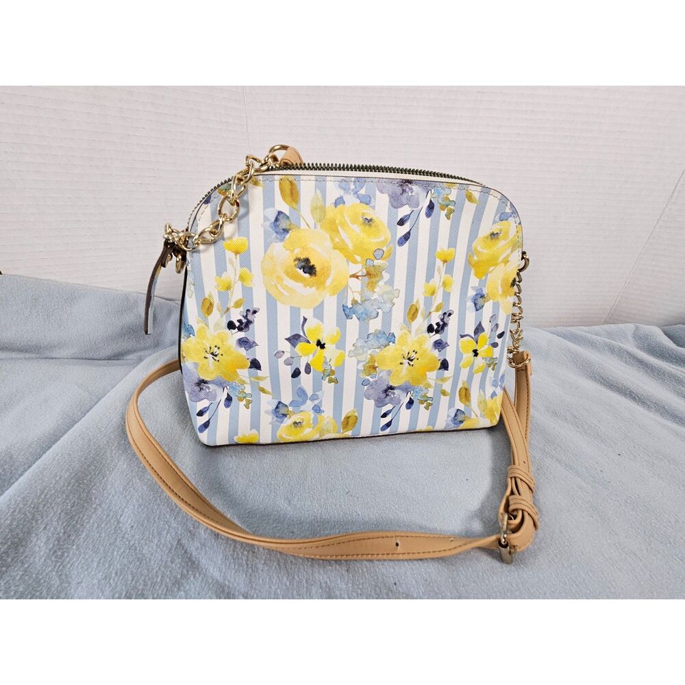 Nanette Lepore Floral Stripe Crossbody Bag Blue Yellow Floral Chain Strap Purse